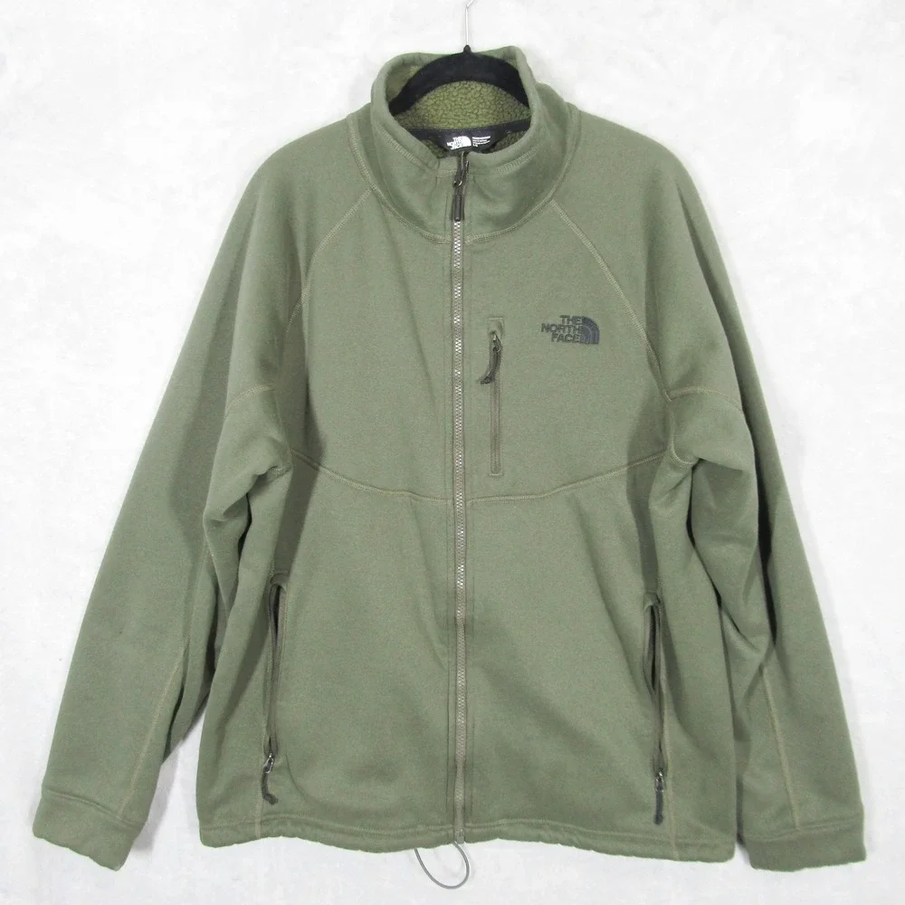 The North Face Full Zip Fleece Jacket Mens Large Olive Green Sherpa Lined